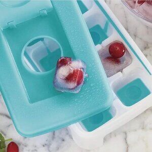 NEW 2 x Tupperware Ice Cube Tray Tropical Blue Silicone Bottom Pop Out Cubes
